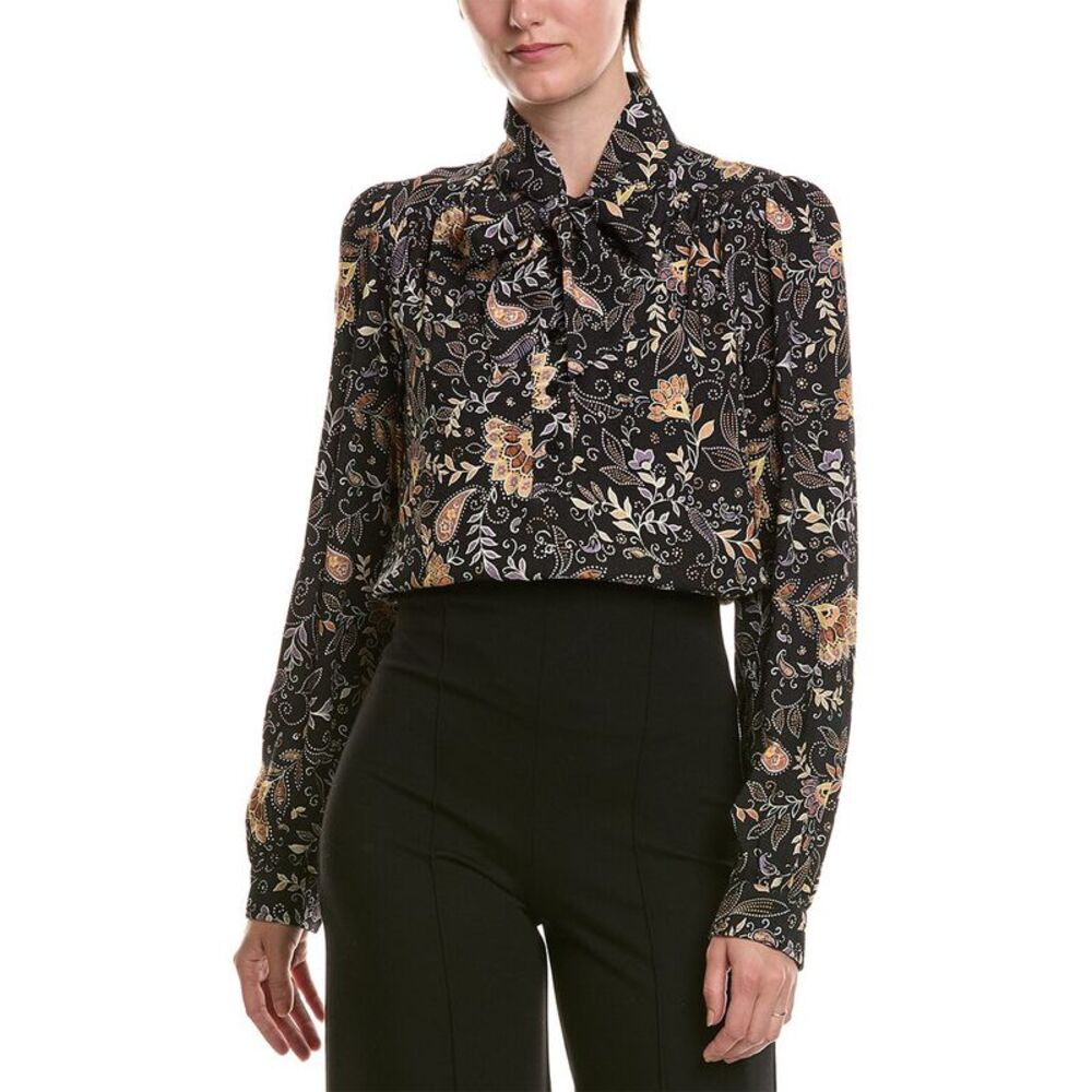 Michael Stars Womens  Alexei Printed Pussy Bow Blouse